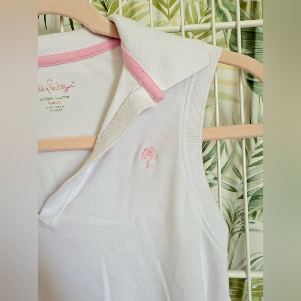 Lilly Pulitzer Classic Resort White and Pink Polo Tank - Picture 2 of 6